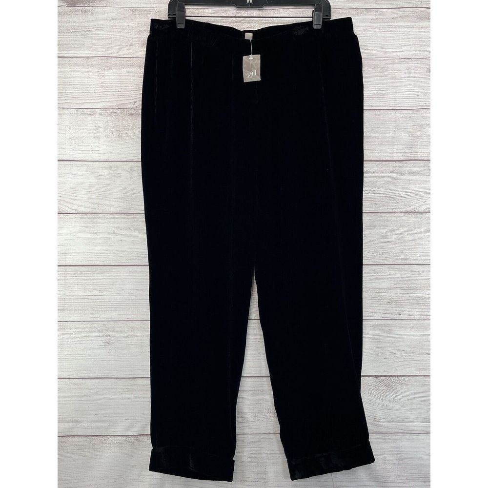 J.Jill Black Velvet Velour‎ Casual Pants Sz M Elastic Waist Relaxed Legs Comfort
